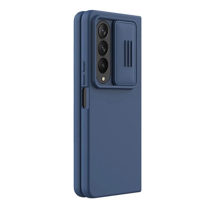 NILLKIN for Samsung Galaxy Z Fold4 5G Anti-scratch Back Cover Dual Layer Hybrid Hard PC Soft Silicone Phone Case with Slide Camera Lens Cover - Blue - 5