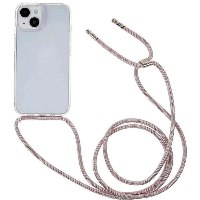 For iPhone 14 6.1 inch TPU+Acrylic Transparent Back Cover Shockproof Phone Case with Adjustable Lanyard - Rose Gold - 1