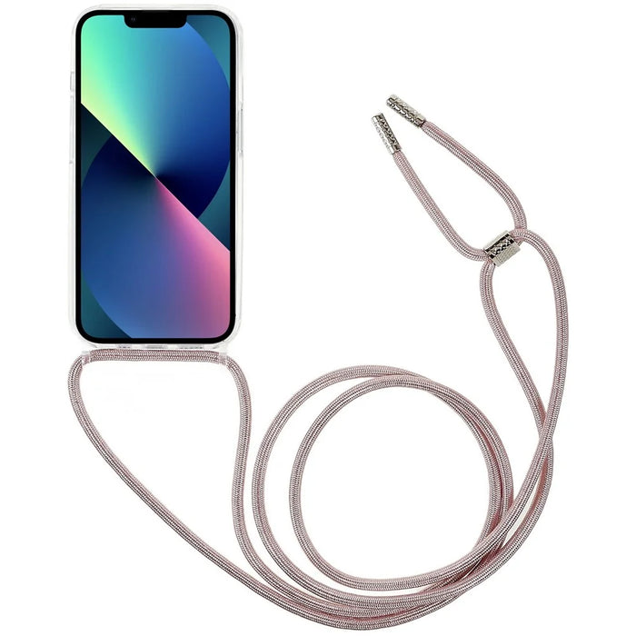 For iPhone 14 6.1 inch TPU+Acrylic Transparent Back Cover Shockproof Phone Case with Adjustable Lanyard - Rose Gold - 2