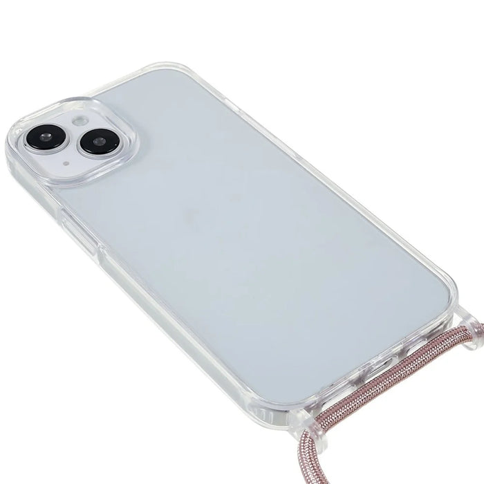 For iPhone 14 6.1 inch TPU+Acrylic Transparent Back Cover Shockproof Phone Case with Adjustable Lanyard - Rose Gold - 3