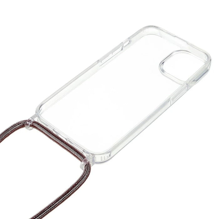 For iPhone 14 6.1 inch TPU+Acrylic Transparent Back Cover Shockproof Phone Case with Adjustable Lanyard - Rose Gold - 6