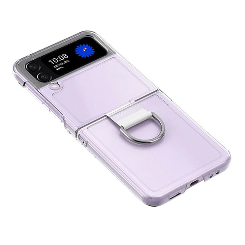 For Samsung Galaxy Z Flip4 5G Transparent Metal Ring Holder Design Hard PC+PVC Phone Case Cover Folding Shell - 1