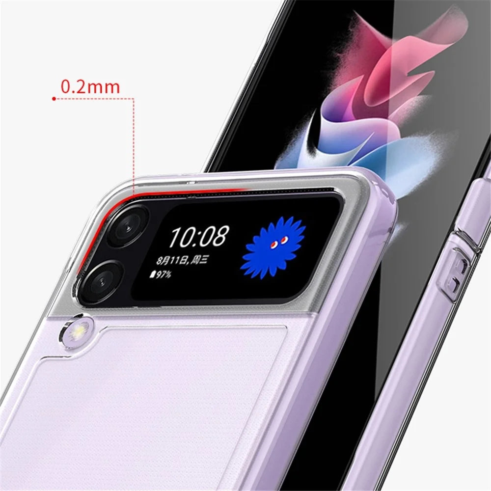 For Samsung Galaxy Z Flip4 5G Transparent Metal Ring Holder Design Hard PC+PVC Phone Case Cover Folding Shell - 7