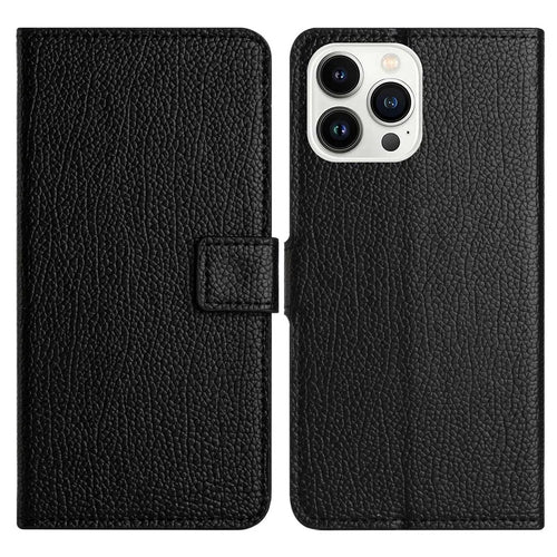 For iPhone 14 Pro Max 6.7 inch Litchi Texture PU Leather Case Stand Wallet Full Protection Phone Cover - Black - 1