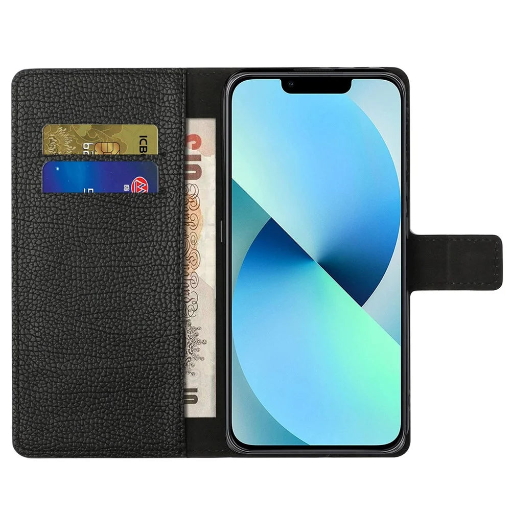 For iPhone 14 Pro 6.1 inch PU Leather Wallet Case Litchi Texture Foldable Stand Folio Flip Phone Shell - Black - 2