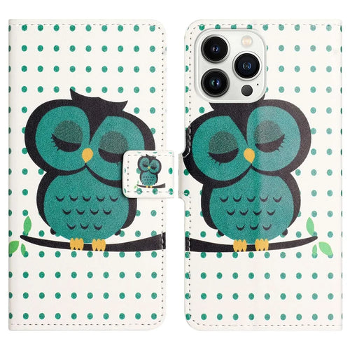 For iPhone 14 Pro Max 6.7 inch Pattern Printing Wallet Case PU Leather Stand Magnetic Closure Folio Flip Cover - Dots  /  Owl - 1