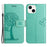 For iPhone 14 Plus Anti-wear PU Leather Phone Cover Imprinted Owl Tree Pattern Wallet Stand Design Shell with Wrist Strap - Cyan - 1