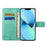 For iPhone 14 Plus Anti-wear PU Leather Phone Cover Imprinted Owl Tree Pattern Wallet Stand Design Shell with Wrist Strap - Cyan - 3