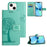 For iPhone 14 Plus Anti-wear PU Leather Phone Cover Imprinted Owl Tree Pattern Wallet Stand Design Shell with Wrist Strap - Cyan - 6