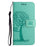 For iPhone 14 Pro 6.1 inch Anti-fall PU Leather Shell Imprinted Owl Tree Pattern Wallet Stand Feature Shell with Wrist Strap - Cyan - 4