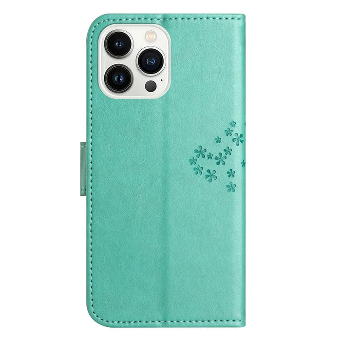 For iPhone 14 Pro 6.1 inch Anti-fall PU Leather Shell Imprinted Owl Tree Pattern Wallet Stand Feature Shell with Wrist Strap - Cyan - 5