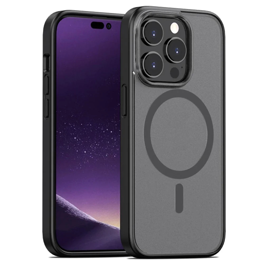 Anti-Fall Phone Case for iPhone 14 Pro Max 6.7 inch Magnetic TPU+PC Cover Shockproof Slim Case - Black - 1
