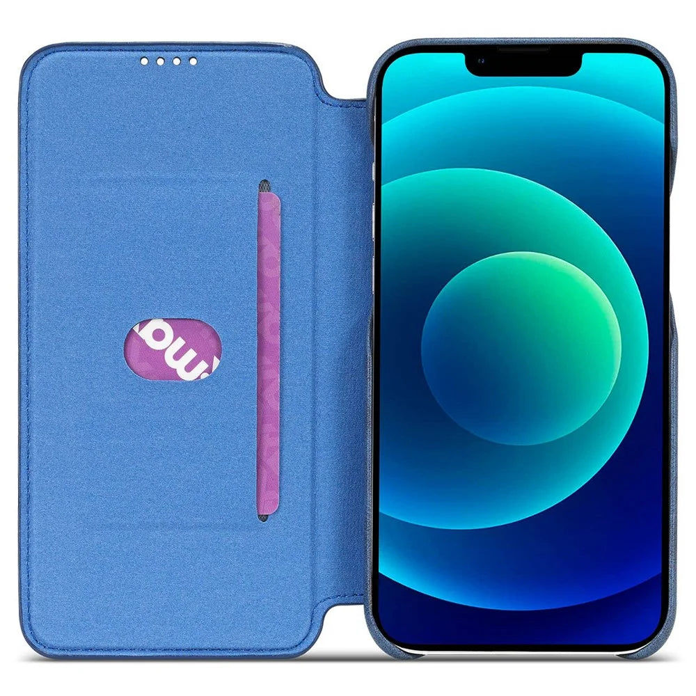LC.IMEEKE Cell Phone Cover for iPhone 14 Plus, Anti-fingerprint PC+PU Leather Stand Phone Case with Card Slot - Blue - 2