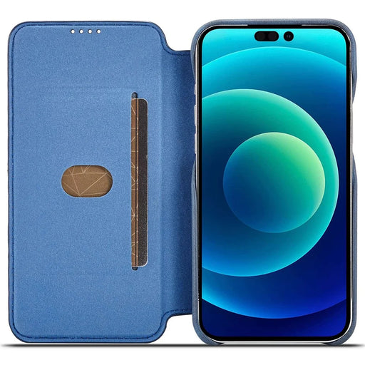 LC.IMEEKE For iPhone 14 Pro 6.1 inch Mobile Phone Case Stand Magnetic Design PU Leather+PC Phone Case with Card Slot - Blue - 2