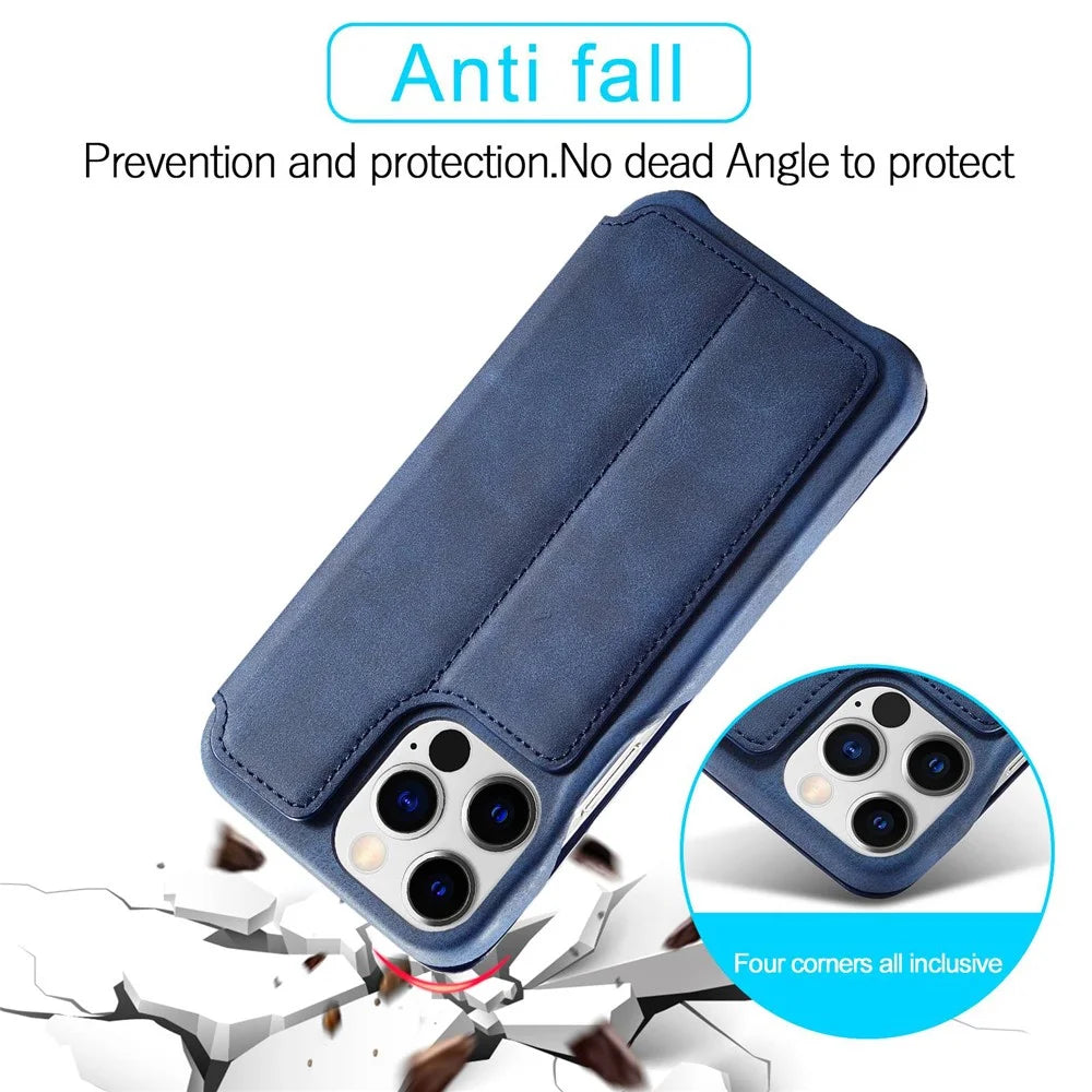 LC.IMEEKE For iPhone 14 Pro 6.1 inch Mobile Phone Case Stand Magnetic Design PU Leather+PC Phone Case with Card Slot - Blue - 5