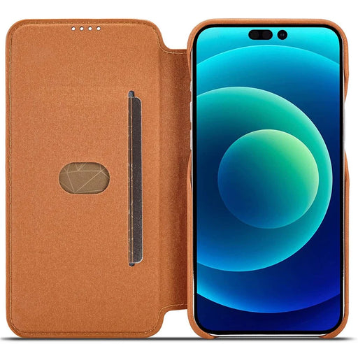 LC.IMEEKE For iPhone 14 Pro Max 6.7 inch Cell Phone Cover Magnetic Auto Closing Leather Stand Phone Case with Card Slot - Light Brown - 2