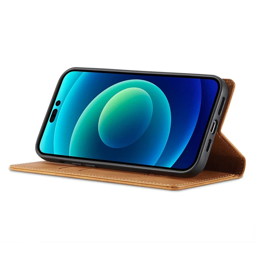LC.IMEEKE For iPhone 14 Pro Max 6.7 inch Strong Magnetic Closure Anti-dust PU Leather Mobile Phone Case Wallet Stand Phone Cover - Brown - 3
