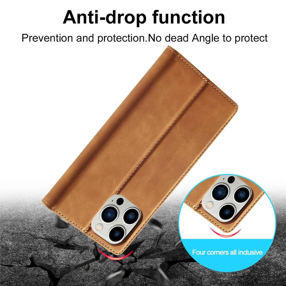 LC.IMEEKE For iPhone 14 Pro Max 6.7 inch Strong Magnetic Closure Anti-dust PU Leather Mobile Phone Case Wallet Stand Phone Cover - Brown - 7