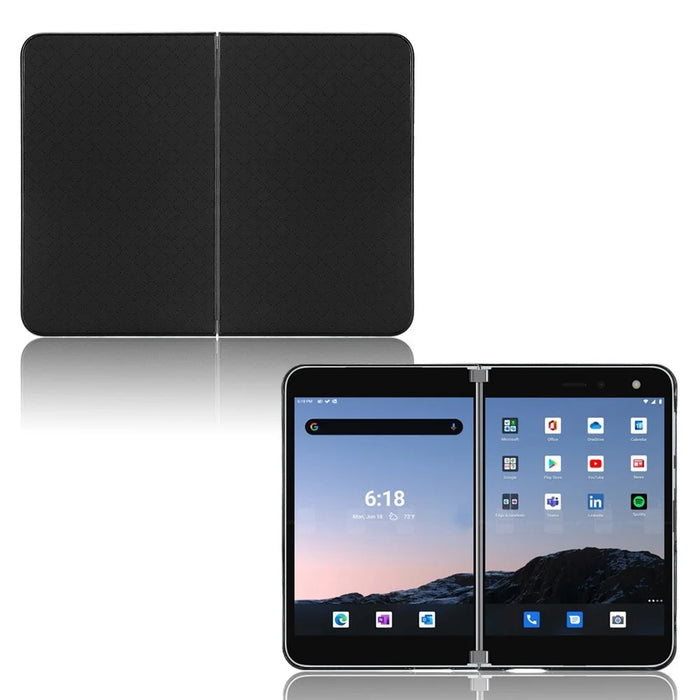 For Microsoft Surface Duo Anti-fall Folio Flip Grid Imprinted Leather Coated PC Protector Phone Case - Black - 4