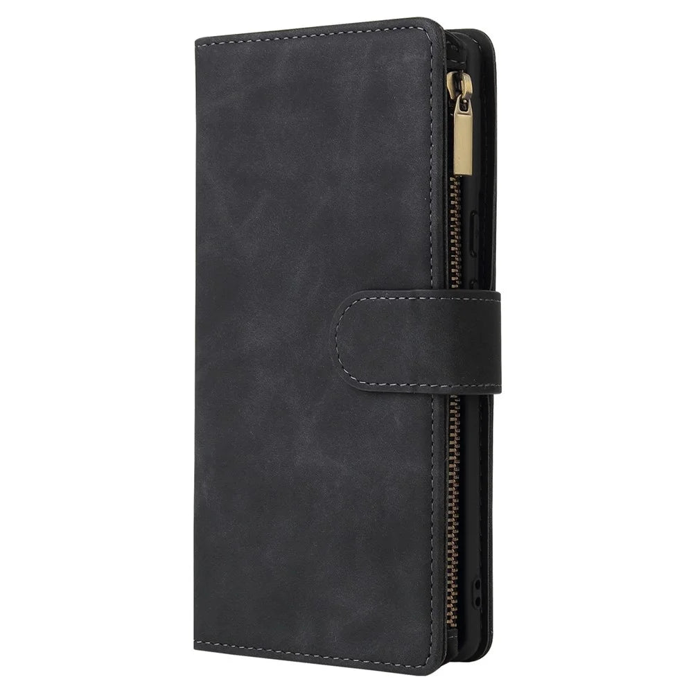 For Google Pixel 6 Pro 5G PU Leather Phone Wallet Stand Case Zipper Pocket Multiple Card Slots Phone Protective Cover - Black - 6