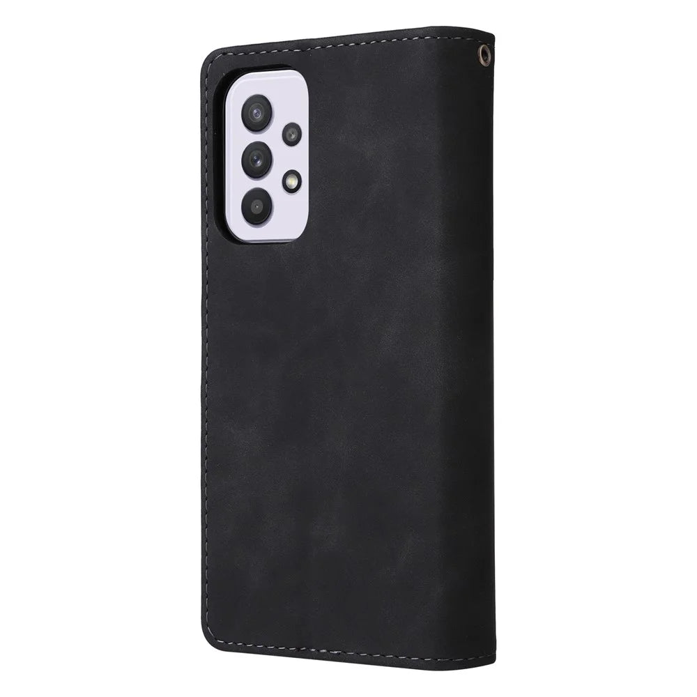 For Samsung Galaxy A33 5G PU Leather Multiple Card Slots Stand Case Drop-proof Zipper Pocket Wallet Phone Cover - Black - 7