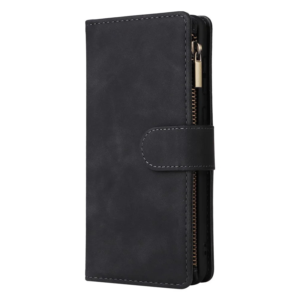 For Samsung Galaxy A53 5G Multiple Card Slots Drop-proof Case Leather Wallet Stand Folio Flip Phone Cover with Zipper Pocket - Black - 6