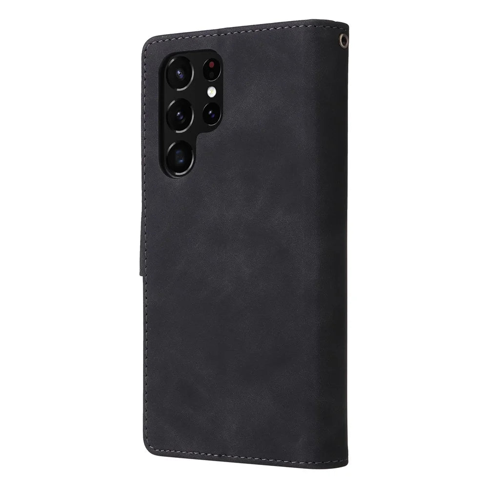 For Samsung Galaxy S22 Ultra 5G PU Leather Anti-drop Phone Cover Card Slots Wallet Stand Protective Case with Zipper Pocket - Black - 7