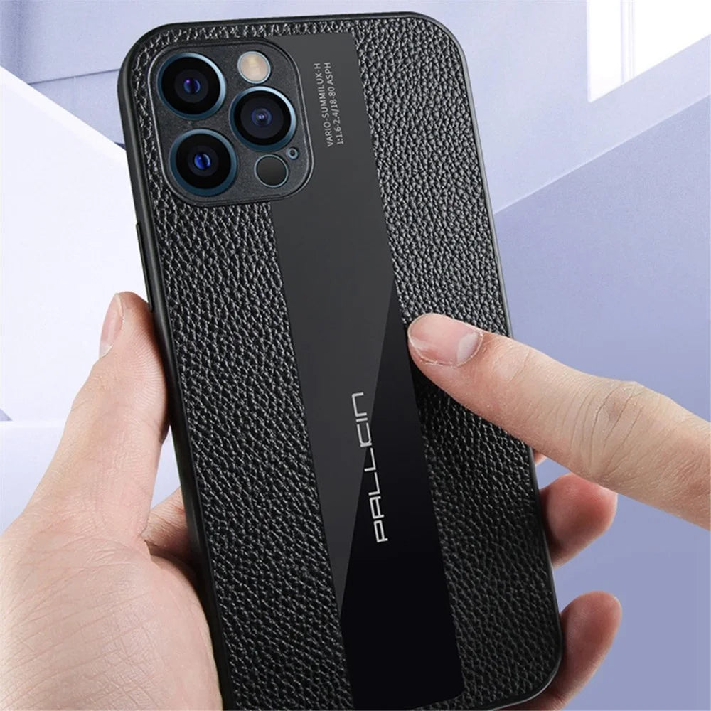 For iPhone 14 Pro 6.1 inch Genuine Leather+TPU Anti-scratch Phone Case Phone Back Cover - Black - 5