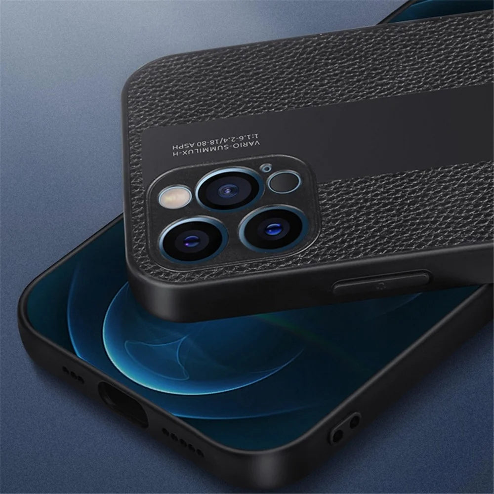 For iPhone 14 Pro 6.1 inch Genuine Leather+TPU Anti-scratch Phone Case Phone Back Cover - Black - 6