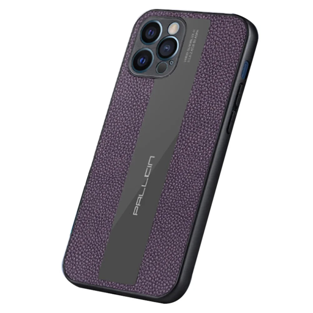 For iPhone 14 6.1 inch Anti-scratch Phone Case Genuine Leather+TPU Hybrid Phone Back Cover - Purple - 1