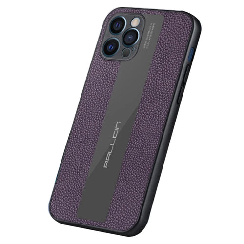 For iPhone 14 6.1 inch Anti-scratch Phone Case Genuine Leather+TPU Hybrid Phone Back Cover - Purple - 1