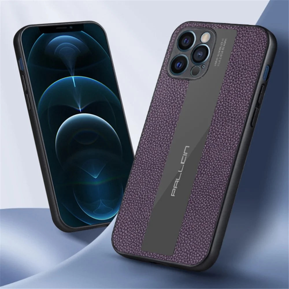 For iPhone 14 6.1 inch Anti-scratch Phone Case Genuine Leather+TPU Hybrid Phone Back Cover - Purple - 2
