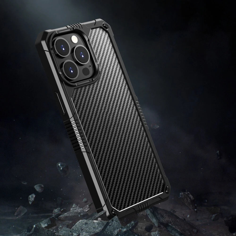 TPU+PC Slim Case for iPhone 14 Plus Protective Cover Carbon Fiber Anti-Fingerprint Phone Shell - Black - 2