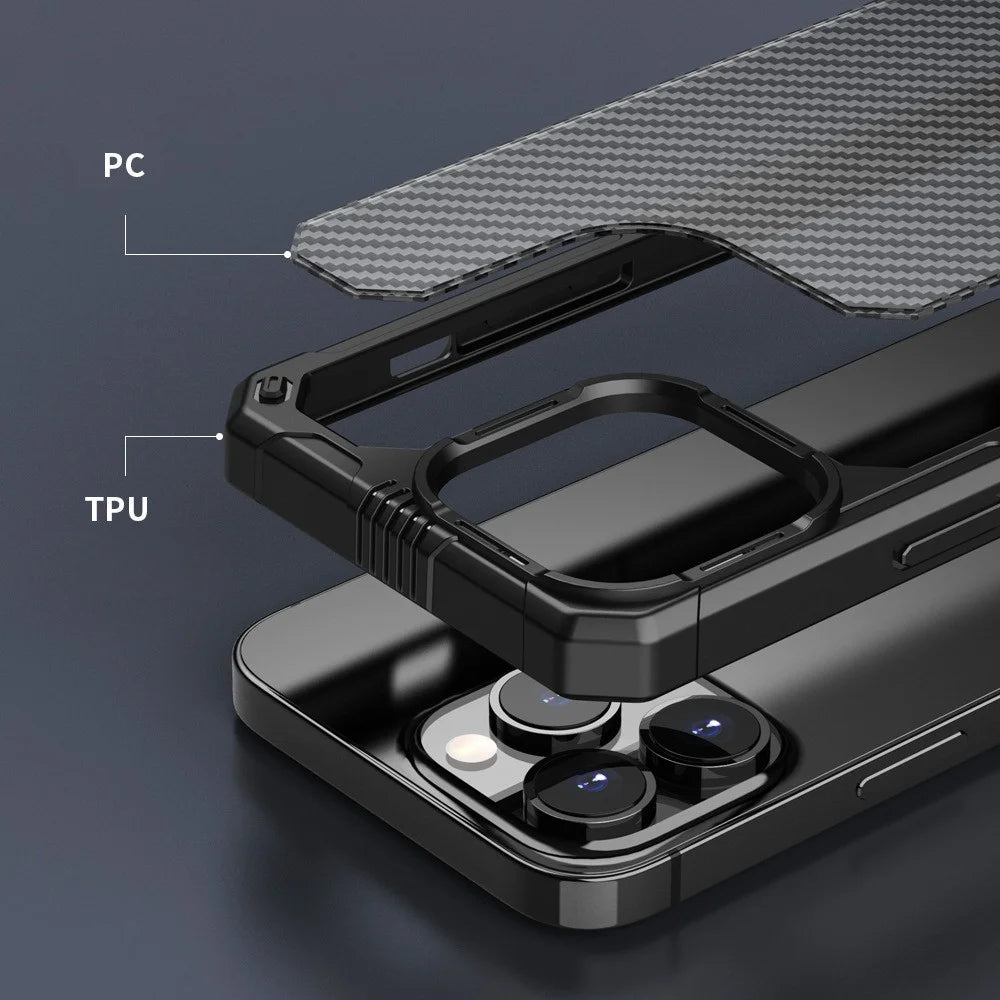 TPU+PC Slim Case for iPhone 14 Plus Protective Cover Carbon Fiber Anti-Fingerprint Phone Shell - Black - 4