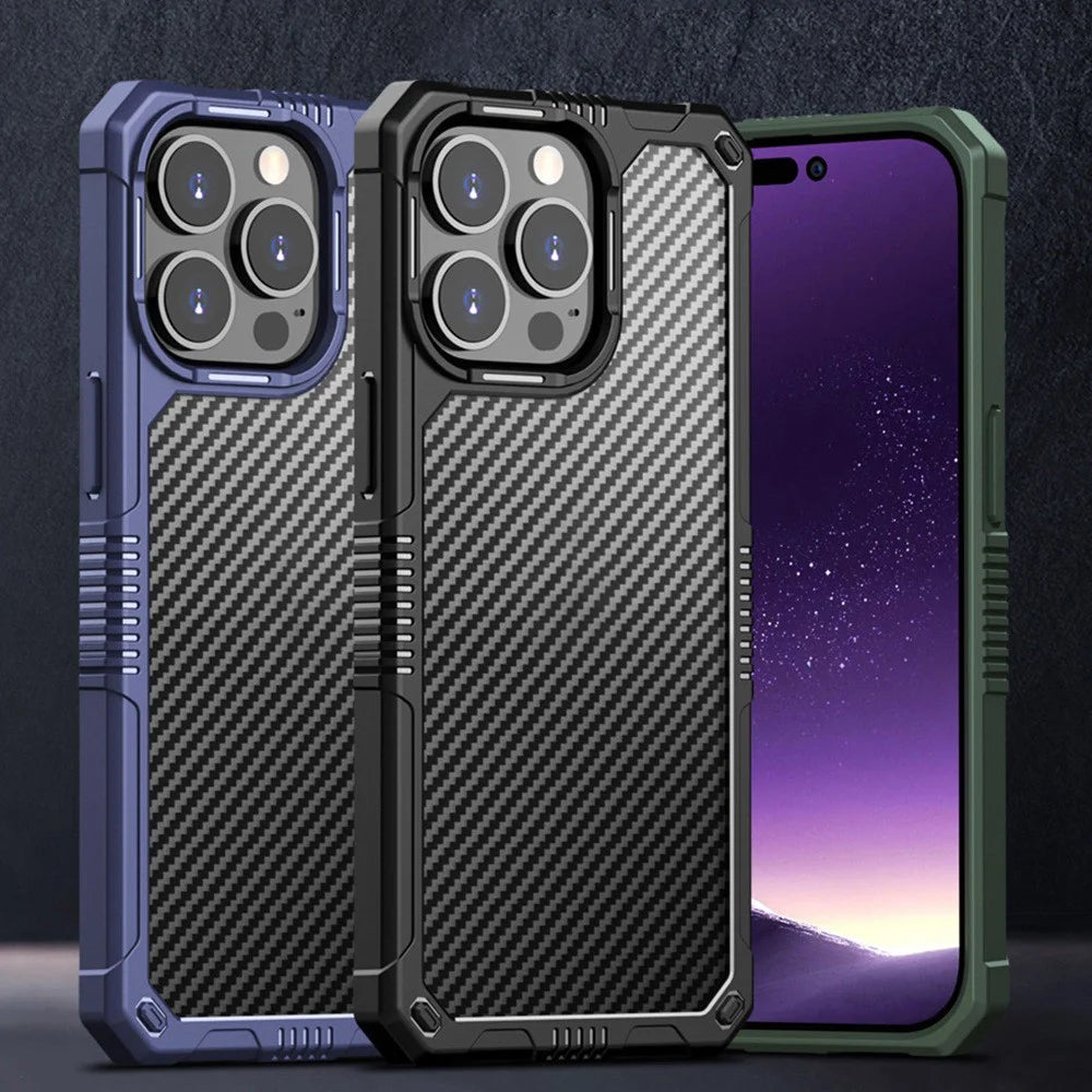 TPU+PC Slim Case for iPhone 14 Plus Protective Cover Carbon Fiber Anti-Fingerprint Phone Shell - Black - 6