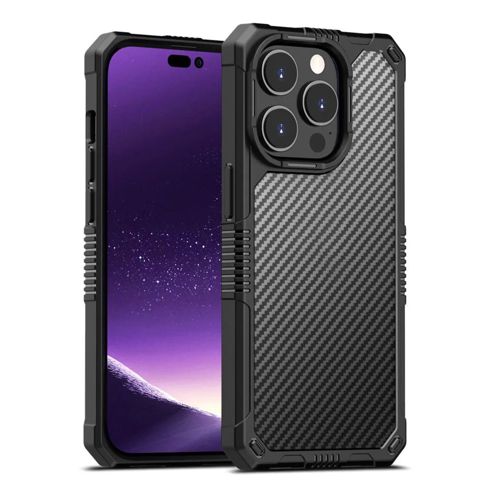 Carbon Fiber Anti-Fingerprint Case for iPhone 14 Pro 6.1 inch TPU+PC Shockproof Cover Scratch Resistant Phone Case - Black - 1