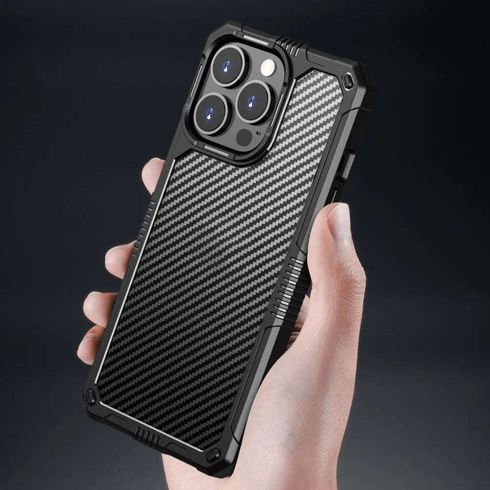Carbon Fiber Anti-Fingerprint Case for iPhone 14 Pro 6.1 inch TPU+PC Shockproof Cover Scratch Resistant Phone Case - Black - 3