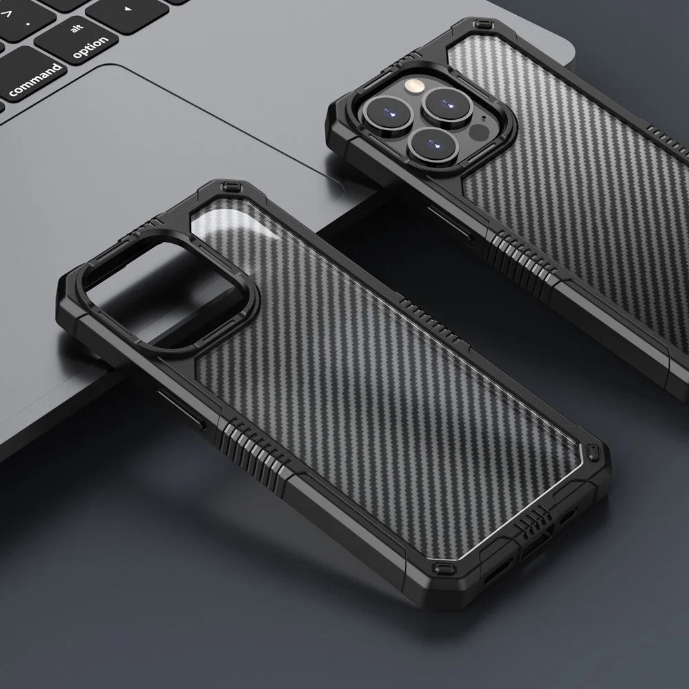 Carbon Fiber Anti-Fingerprint Case for iPhone 14 Pro 6.1 inch TPU+PC Shockproof Cover Scratch Resistant Phone Case - Black - 5