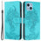 For iPhone 14 6.1 inch PU Leather Case Wallet Stand Function Tiger Head Imprinted Flip Cover with Wrist Strap - Baby Blue - 1