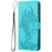 For iPhone 14 6.1 inch PU Leather Case Wallet Stand Function Tiger Head Imprinted Flip Cover with Wrist Strap - Baby Blue - 6