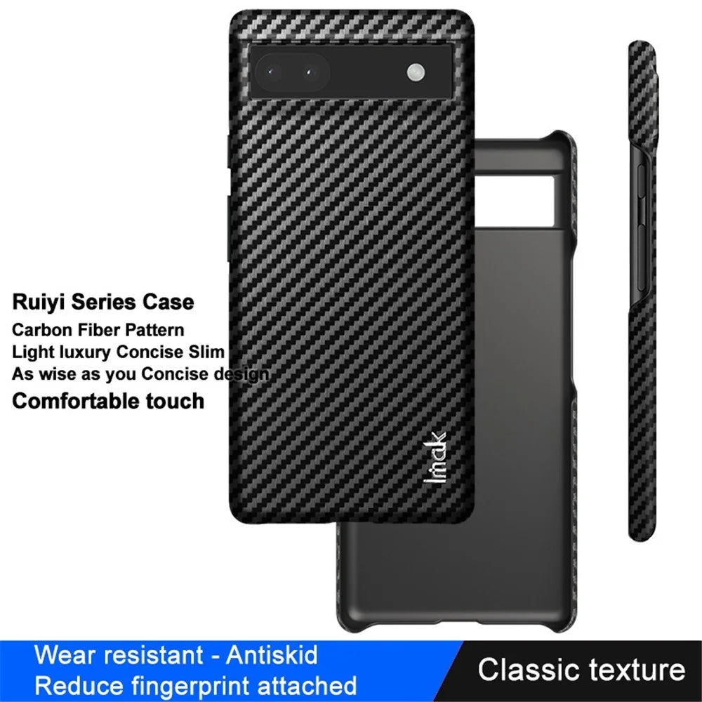 IMAK Ruiyi Series Carbon Fiber Texture Case for Google Pixel 6a, PU Leather Coated PC Anti-drop Phone Back Cover - 4