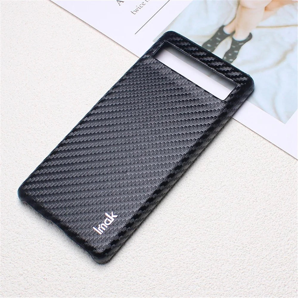 IMAK Ruiyi Series Carbon Fiber Texture Case for Google Pixel 6a, PU Leather Coated PC Anti-drop Phone Back Cover - 7