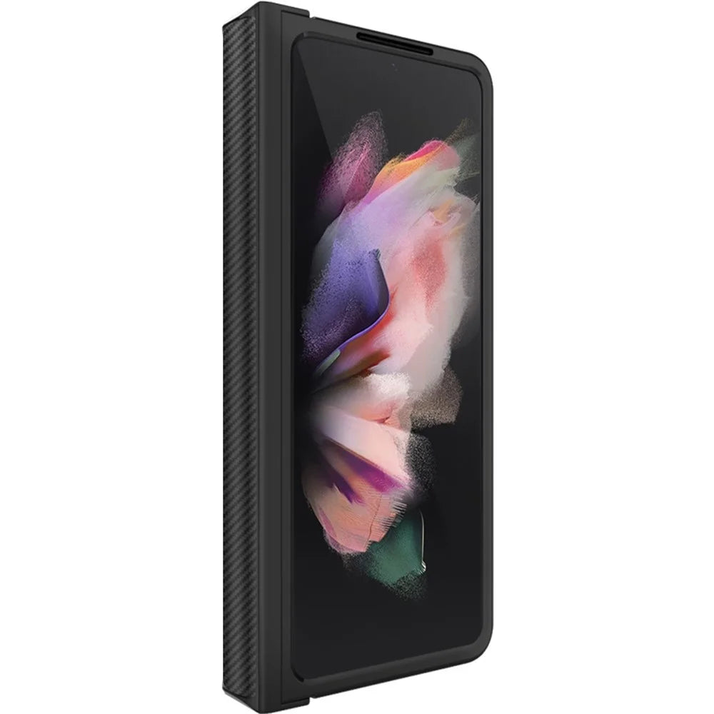 IMAK Ruiyi Series for Samsung Galaxy Z Fold4 5G Leather Coated PC Case Anti-scratch Carbon Fiber Texture Phone Shell - 2