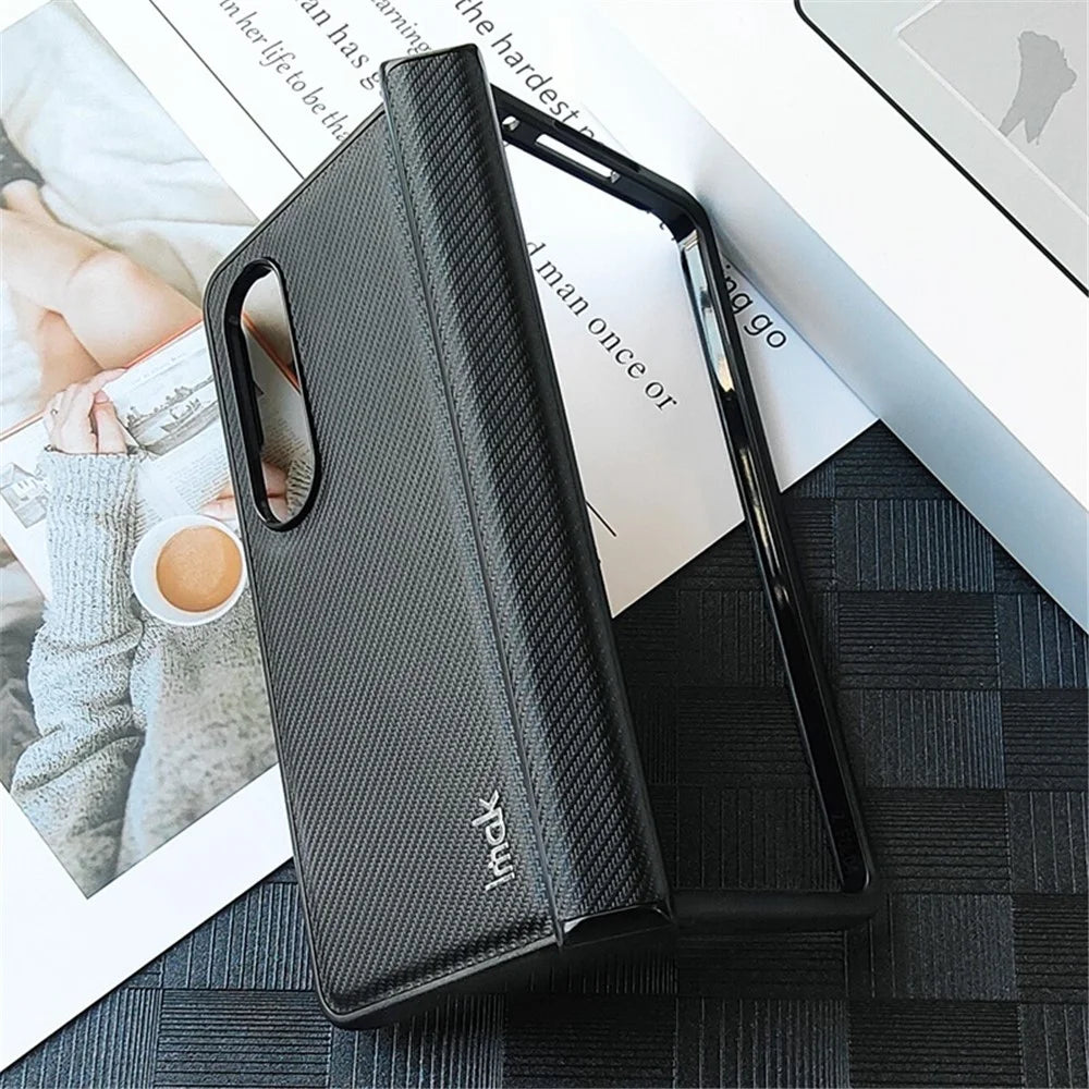 IMAK Ruiyi Series for Samsung Galaxy Z Fold4 5G Leather Coated PC Case Anti-scratch Carbon Fiber Texture Phone Shell - 3