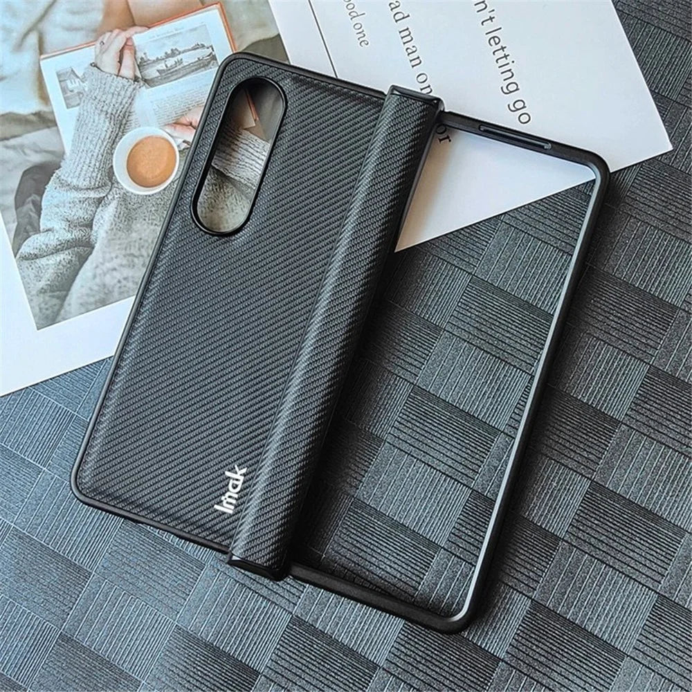 IMAK Ruiyi Series for Samsung Galaxy Z Fold4 5G Leather Coated PC Case Anti-scratch Carbon Fiber Texture Phone Shell - 5