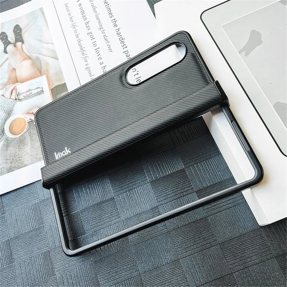 IMAK Ruiyi Series for Samsung Galaxy Z Fold4 5G Leather Coated PC Case Anti-scratch Carbon Fiber Texture Phone Shell - 6