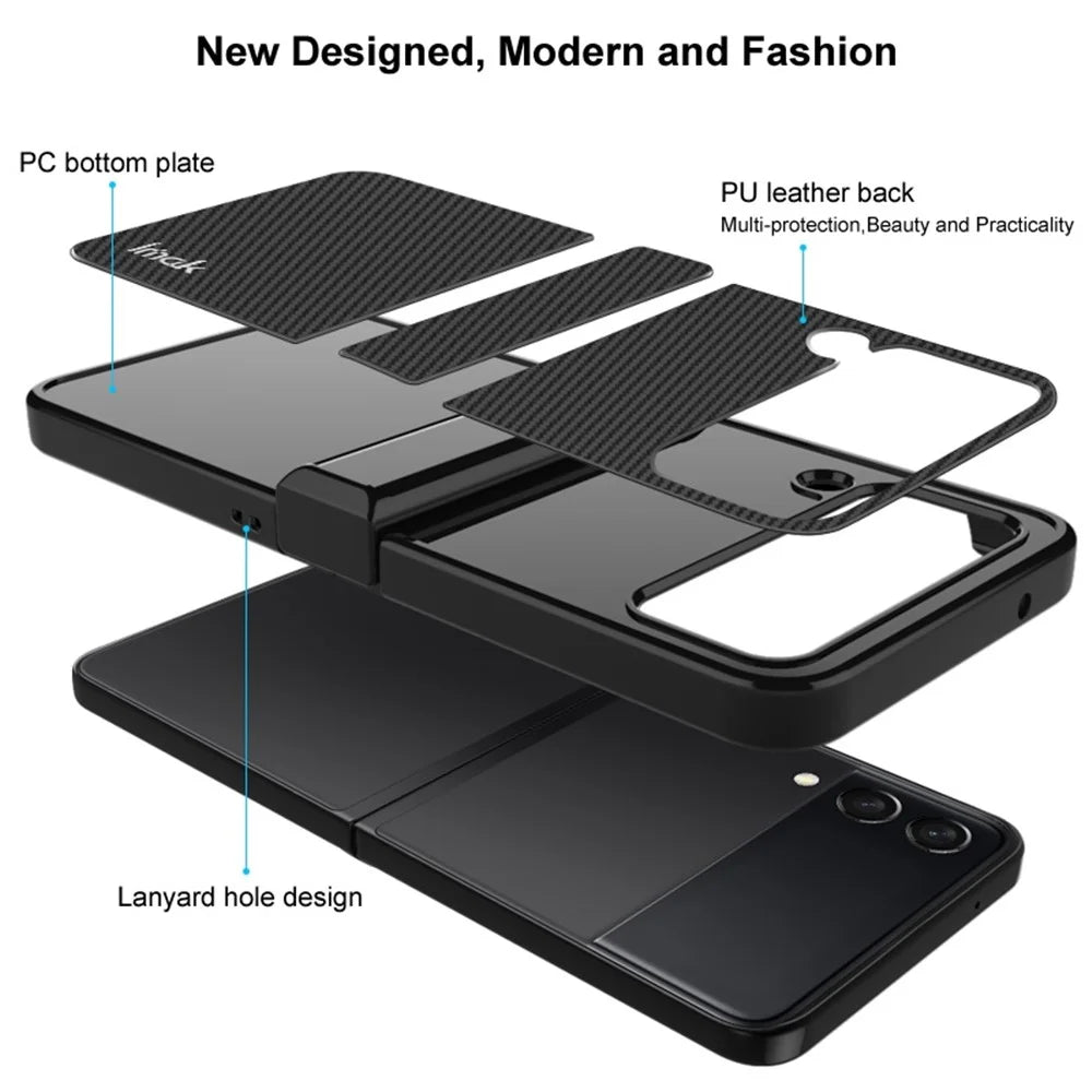 IMAK Ruiyi Series for Samsung Galaxy Z Flip4 5G Carbon Fiber Texture Leather Coated PC Case Drop-proof Phone Cover - 4