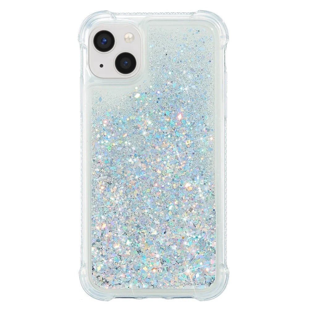 For iPhone 14 Plus Glitter Quicksand Liquid Phone Case Transparent Flexible TPU Cushion Protective Cover - Silver - 1