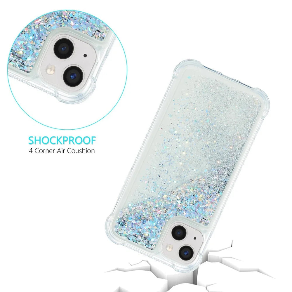 For iPhone 14 Plus Glitter Quicksand Liquid Phone Case Transparent Flexible TPU Cushion Protective Cover - Silver - 3
