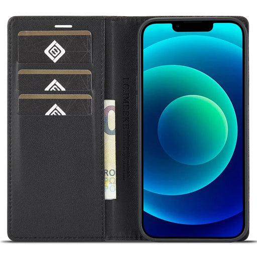 LC.IMEEKE for iPhone 14 Plus Carbon Fiber Texture Wallet Stand Design PU Leather Magnetic Auto Closing Phone Case Cover - Vertical Stripe - 2